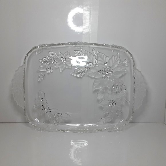 Mikasa Crystal Oblong Tray Poinsetta 15" x 11" Christmas Holiday - Picture 2 of 2